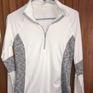 White and gray athletic zip up